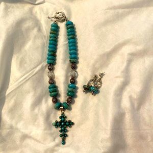 Turquoise beaded necklace and matching earrings